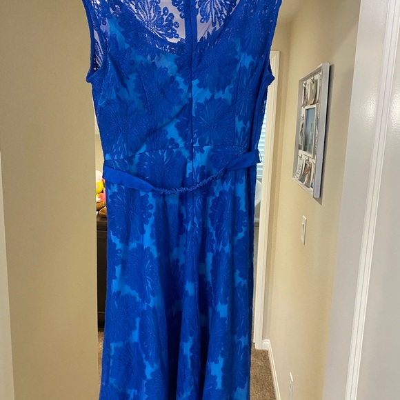 Trace Reese Blue Plenty Lace Overlay Sleeveless Fit and Flare Cocktail dress - Picture 2 of 4
